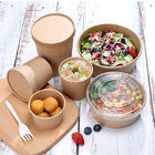 Kraft Paper Food Takeaway Box Fruit Salad Packaging Containers With Plastic Cover