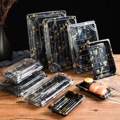 Wholesale High Transparency & Anti-fog PET Sushi Takeaway Tray Box & Clear Lids  Sashimi Thickened Platter Plastic Packaging Box