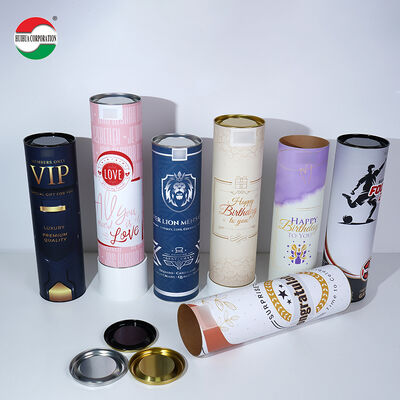 Premium Wholesale Eco-friendly Cylinder Paper Box with Metal Lid for Wine Glass Bottle Biodegradable Kraft Paper Tube Snack