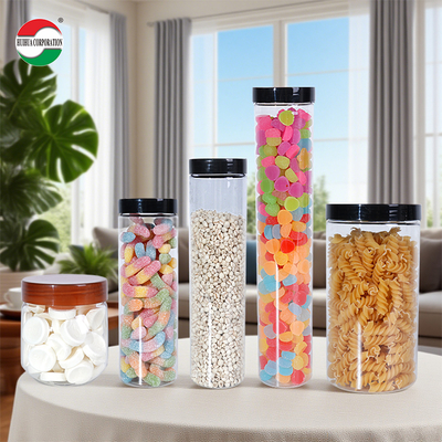 Good Quality Food Grade Clear Plastic Cylinder Plastic Can PET Jar with Screw Top Cover for Soft Candy Food Cookie Noodles