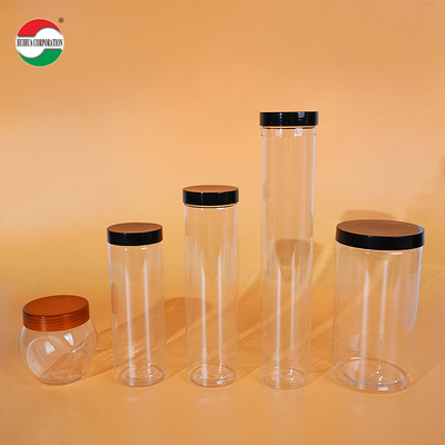 Good Quality Food Grade Clear Plastic Cylinder Plastic Can PET Jar with Screw Top Cover for Soft Candy Food Cookie Noodles