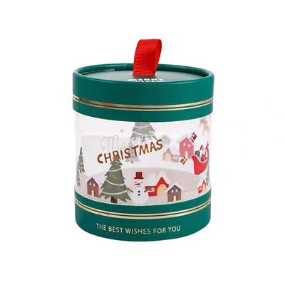 Christmas Cylinder Paper Tube Packaging with Window for Nuts & Kernels in Cardboard Box