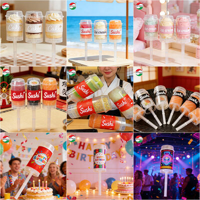 عبوات بلاستيكية مخصصة بتصميم جديد من مادة البولي بروبلين، قابلة للدفع للأعلى، صالحة للطعام، لتعبئة السوشي، الكيك، والجيلي