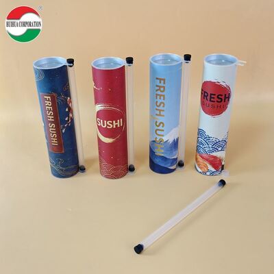 Custom Eco-Friendly Food Grade Craft Paper Sushi Push Pop Roll Packaging Cylinder Take-away Sushi Roll Tubes Hot Stamping Logo