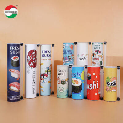 Custom Printed Push Up Sushi Paper Tube Packaging Food Grade Cylinder Can With Soy Sauce Tube Holder