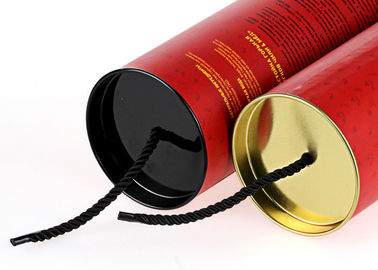 Custom Paper Tube Packaging Cardboard Paper Tube With Metal Movable Lid And Ribbon